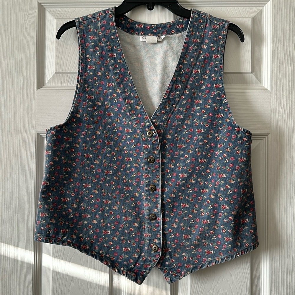 Vintage Cherokee Floral Denim Vest Size Medium